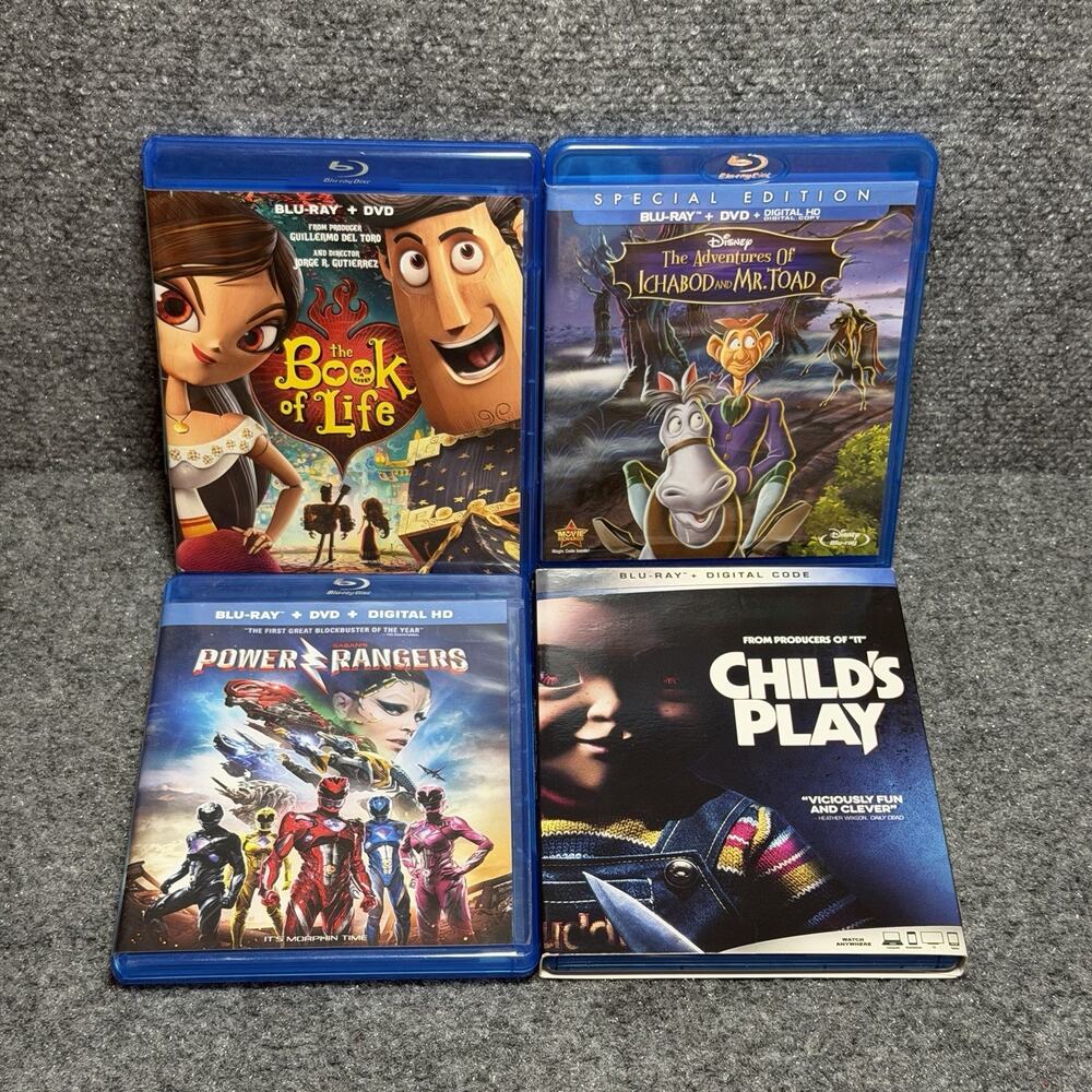 Blu-Ray Assorted Kids & Adult Movie Lot Of (4) DVDs - Disney - Power Rangers +